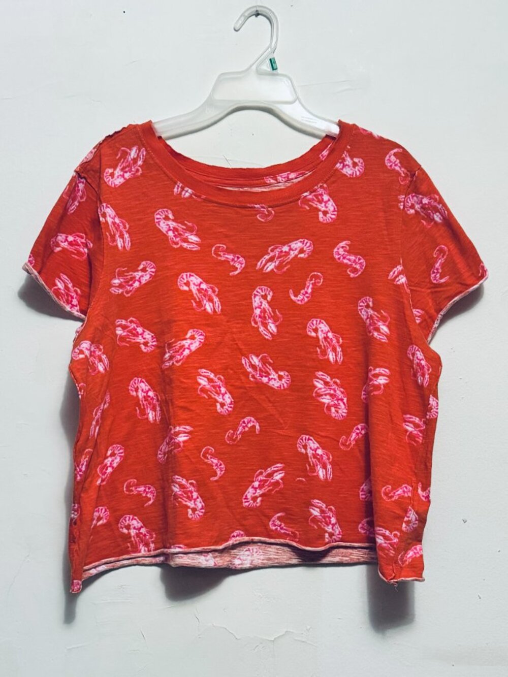 Maeve by Anthropologie Coral Whimsical Shrimp & Crawfish Print T-shirt Size L - Picture 2 of 6